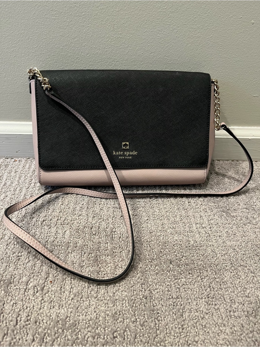 kate spade Black and Pale Pink Saffiano Crossbody with Gold Hardware